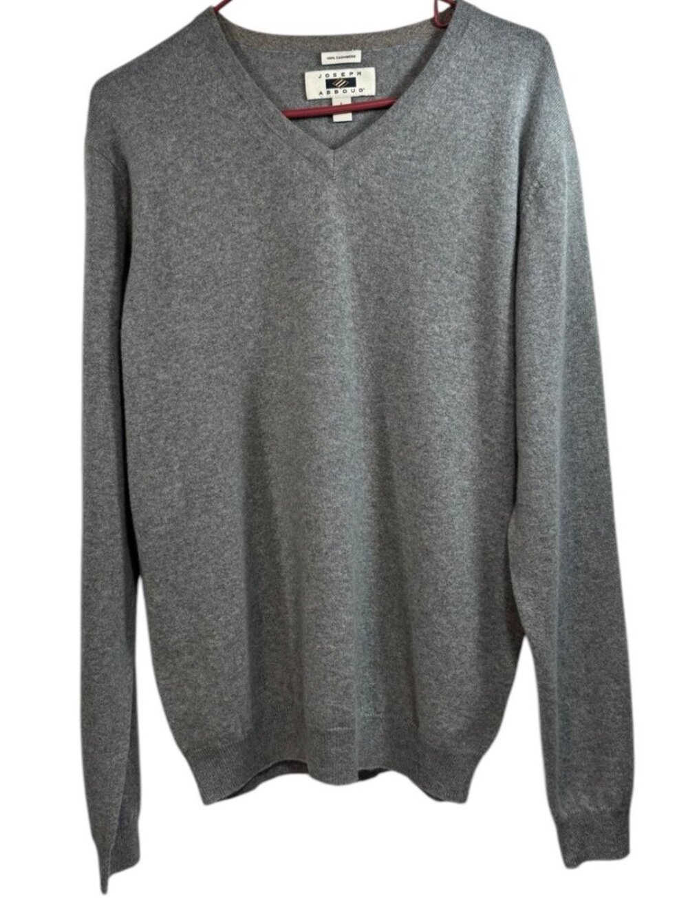 Joseph  Abboud 100% Cashmere Sweater Mens Large Gray V Neck Quiet Luxury